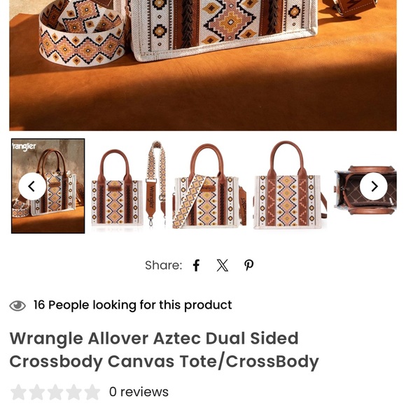 Wrangler Women's all over Aztec canvas Tote - Brown and Cream - Picture 7 of 8